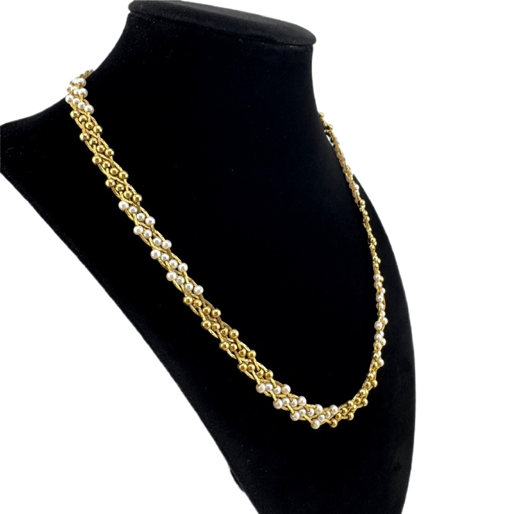 VTG 80s Braided Pearl Gold Necklace